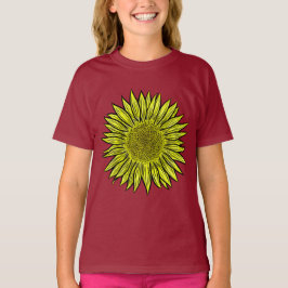 Camiseta Girasol Amarillo Rústico Floral Dibujado a Mano