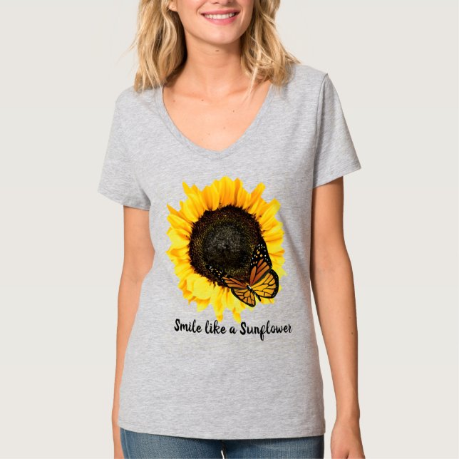 Camiseta Girasol amarillo y mariposa estilo verano (Anverso)
