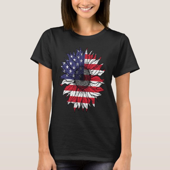 Camiseta Girasol cuarto de julio Tie Dye American Flag Retr (Anverso)