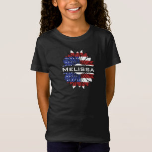 Camiseta Girasol de la bandera estadounidense con Chica de