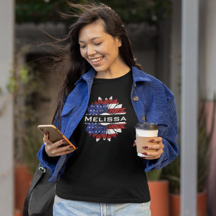 Camiseta Girasol de la bandera estadounidense con nombre de