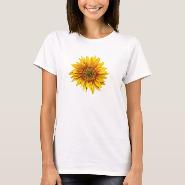 Camiseta Girasol. Flor amarilla rústica. Floral de país (Anverso)