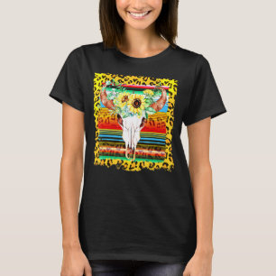 Camiseta Girasol Leopardo Cráneo de Toro Vaca Boho Chica de