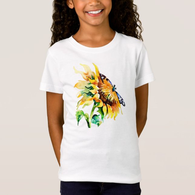 Camiseta Girasol y mariposa acuarela (Anverso)