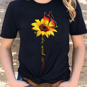 Camiseta Girasol y Mariposa Inspiradores Nunca te Rindas