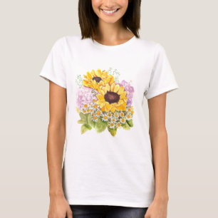 Camiseta girasoles amarillos magenta hidrangea bouquet