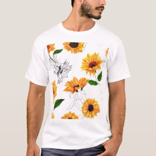 Camiseta girasoles dibujados a mano: patrón amarillo vibran