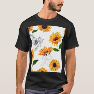 Camiseta girasoles dibujados a mano: patrón amarillo vibran