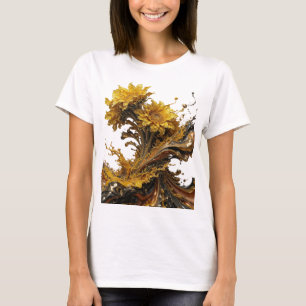 Camiseta Girasoles dorados plateados en oro y plata líquido