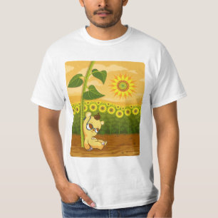 Camiseta Girasoles y oso de Kawaii