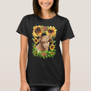 Camiseta Girassol Fofo Para Mulheres Com Vaca das Terras Al