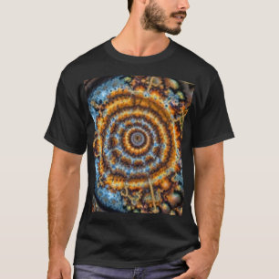 Camiseta giratoria fractal azul y dorada