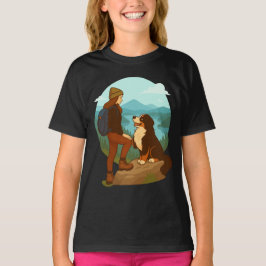 Camiseta Girl and Mountain Dog Adventure Illustration