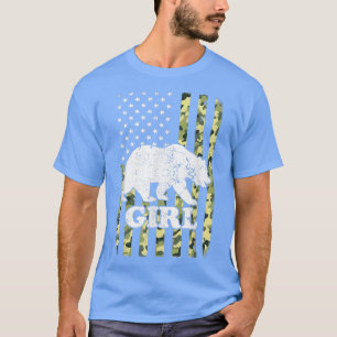 Camiseta Girl Bear Camping Hiking Camouflage USA American F