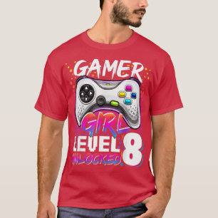 Camiseta Girl Level 8 Unlocked Video Game 8th Birthday - 1