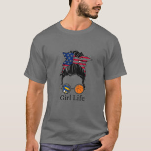 Camiseta Girl Life Messy Bun Hair Funny Volleyball Basketba