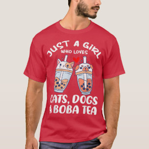 Camiseta Girl Loves Cats Dogs Boba Tea Bubble Tea Cute Kawa