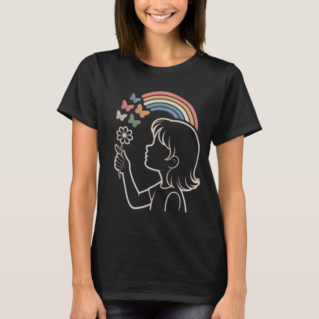 Camiseta Girl Silhouette Rainbow Butterfly Illustration (Anverso)