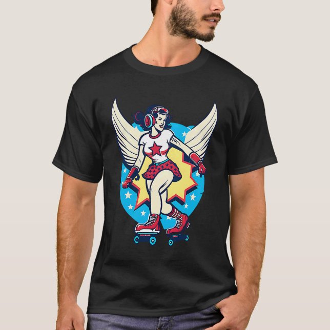 Camiseta Girl Skating Wings Roller Derby (Anverso)