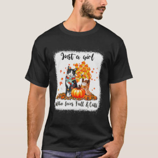 Camiseta Girl Who Love Fall And Cats Pumpkin Cat Halloween
