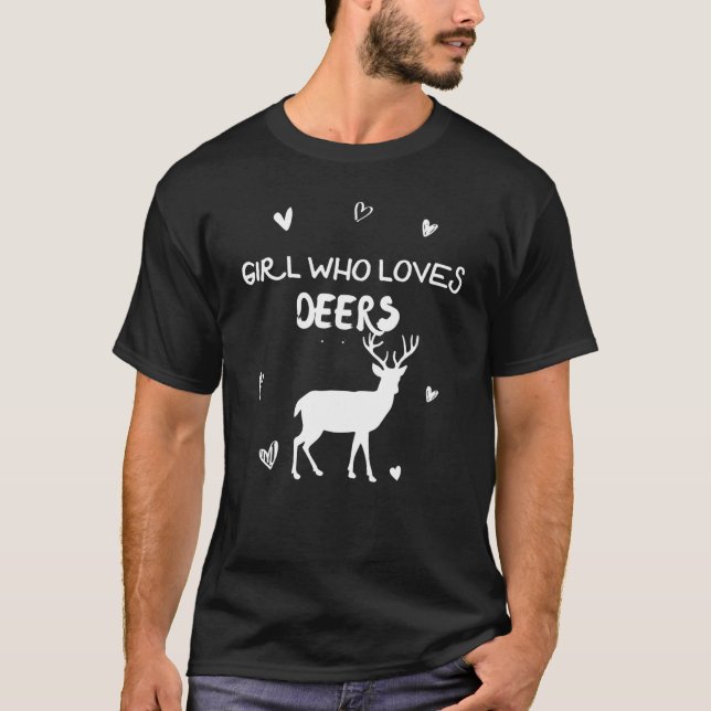 Camiseta Girl Who Loves Deers Cute Red Deer Silhouette (Anverso)