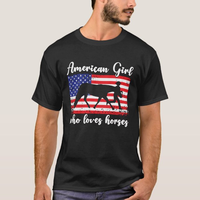 Camiseta Girl Who Loves Horses Proud American Usa Flag  2 (Anverso)