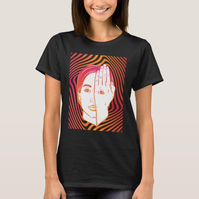 Camiseta Girl With Eye On Hand Psychedelic Hypnotic Backgro (Anverso)