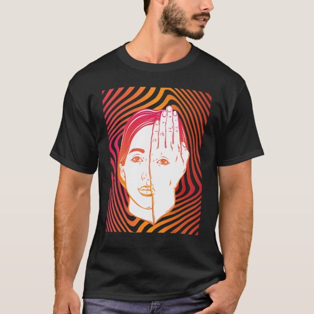 Camiseta Girl With Eye On Hand Psychedelic Hypnotic Backgro (Anverso)