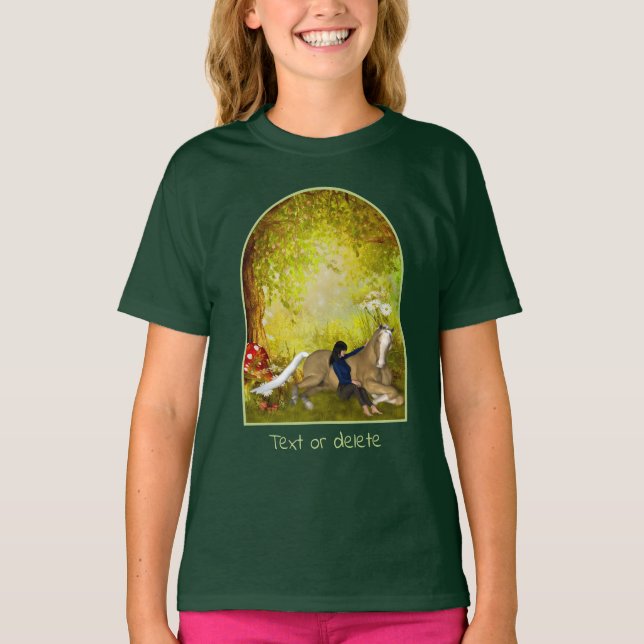 Camiseta Girl With Horse Flowers Fantasy Art Personalized (Anverso)