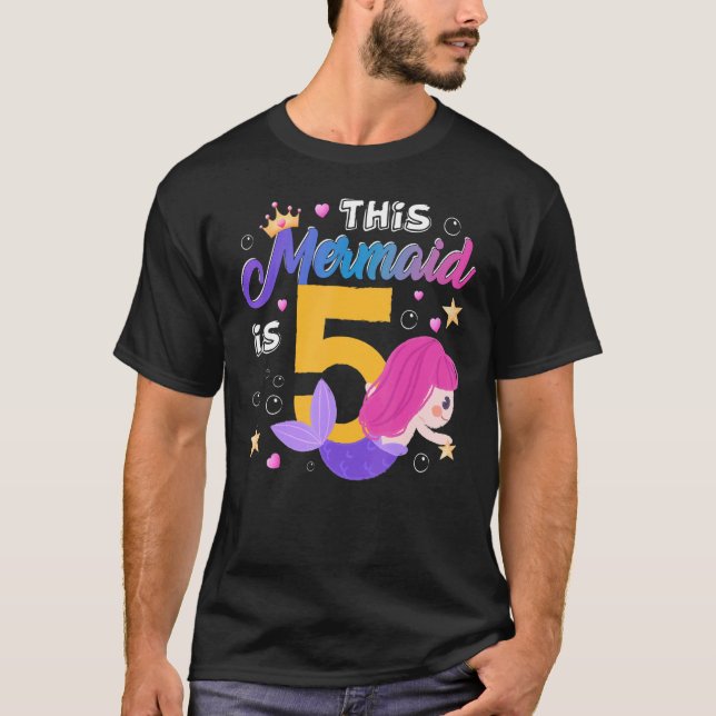 Camiseta Girls 5th Birthday This Mermaid Is 5 Years Old Kid (Anverso)