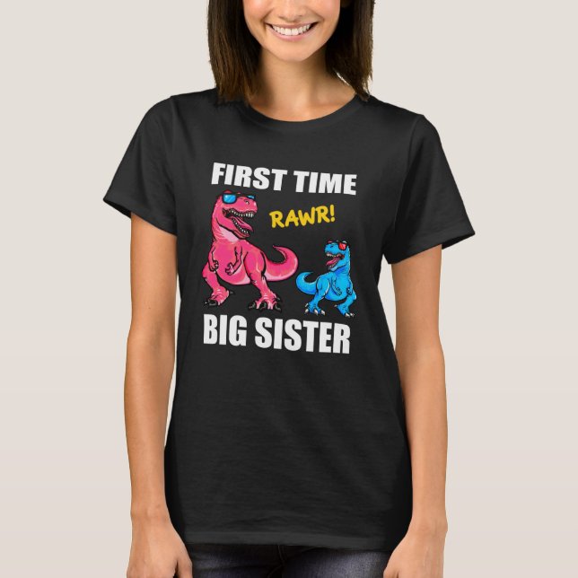 Camiseta Girls Baby Announcement Dinosaur  First Time Big S (Anverso)