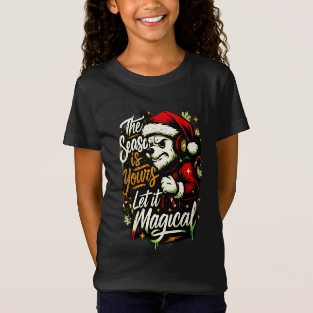 Camiseta Girls' Christmas Bear DJ Edgy Holiday Magic Tee  (Anverso)
