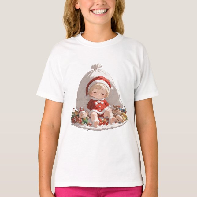 Camiseta Girls Christmas T-Shirt | Cute Santa Kids Tee (Anverso)