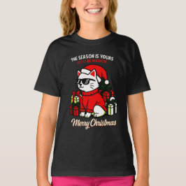 Camiseta Girls' Cool Cat Funny Festive Christmas