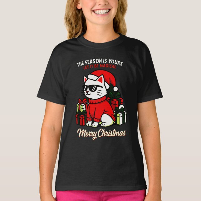 Camiseta Girls' Cool Cat Funny Festive Christmas (Anverso)