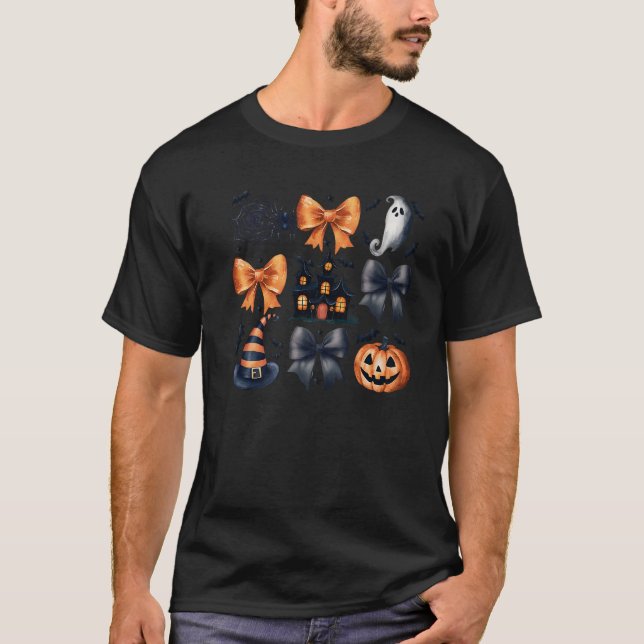 Camiseta Girls Coquette Spooky Bow Witch Hat Pumpkin Ghost  (Anverso)