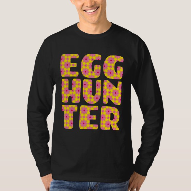 Camiseta Girls Easter Egg Hunting   Yellow Pink Flowers Pri (Anverso)