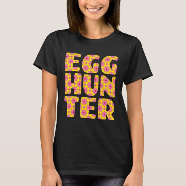 Camiseta Girls Easter Egg Hunting   Yellow Pink Flowers Pri (Anverso)