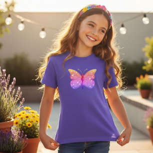 Camiseta Girls' Glitter Rainbow Butterfly T-Shirt