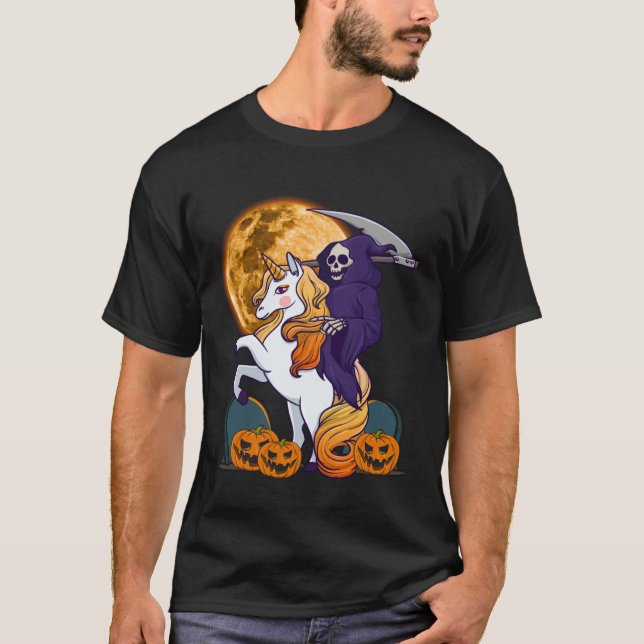 Camiseta Girls Grim Reaper Riding a Unicorn Spooky Hallowee (Anverso)