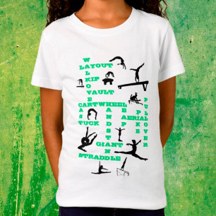 Camiseta Girls Gymnastics Skills Green Crosswords T-Shirt