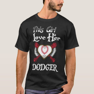 Camiseta Girls Loves Her Dodger Baseball Sport Cute T-Shirt