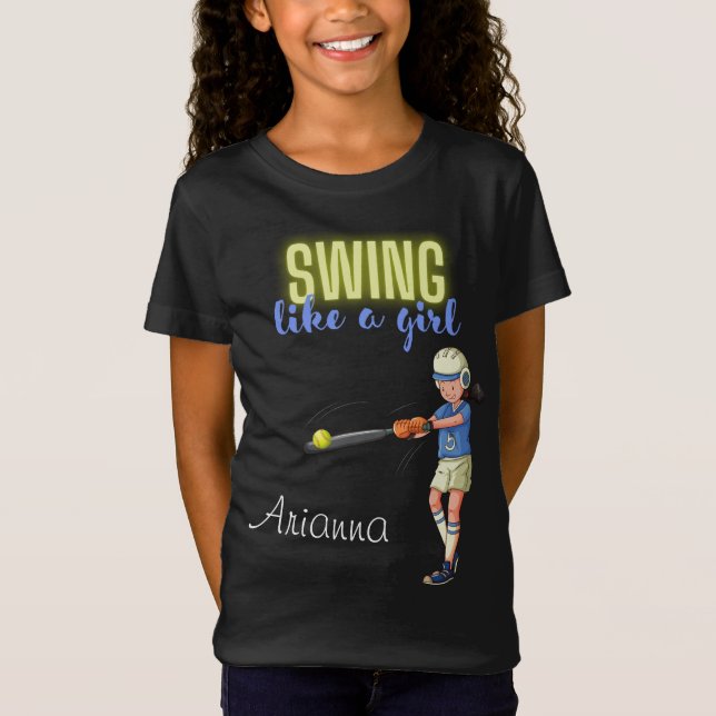 Camiseta Girls Softball Player Swing Like A Girl Softball  (Anverso)