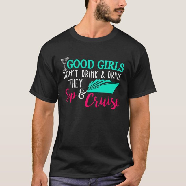 Camiseta Girls Trip Cruise Drink Sip Funny Travel Vacation  (Anverso)