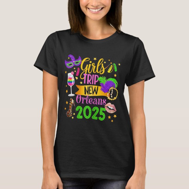 Camiseta Girls Trip New Orleans 2025 Mardi Gras Mask Beads  (Anverso)