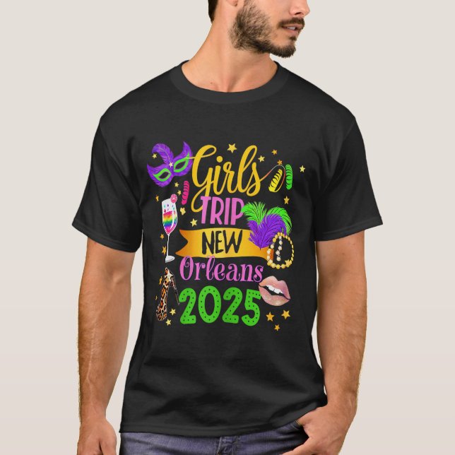 Camiseta Girls Trip New Orleans 2025 Mardi Gras Mask Beads  (Anverso)