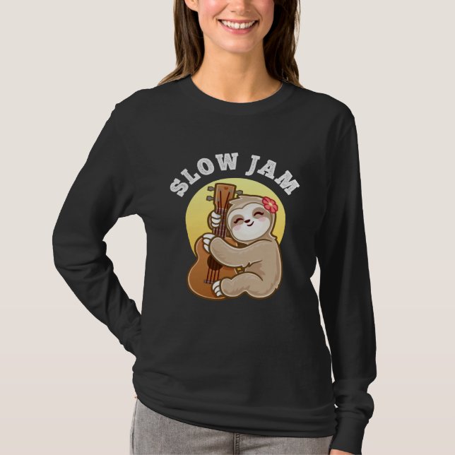 Camiseta Girls Ukulele Uke Guitar Slow Jam Cute Sloth (Anverso)