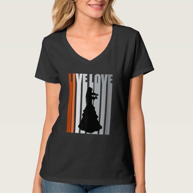 Camiseta Girls Violin Motivational Orange Orchestra Distres (Anverso)
