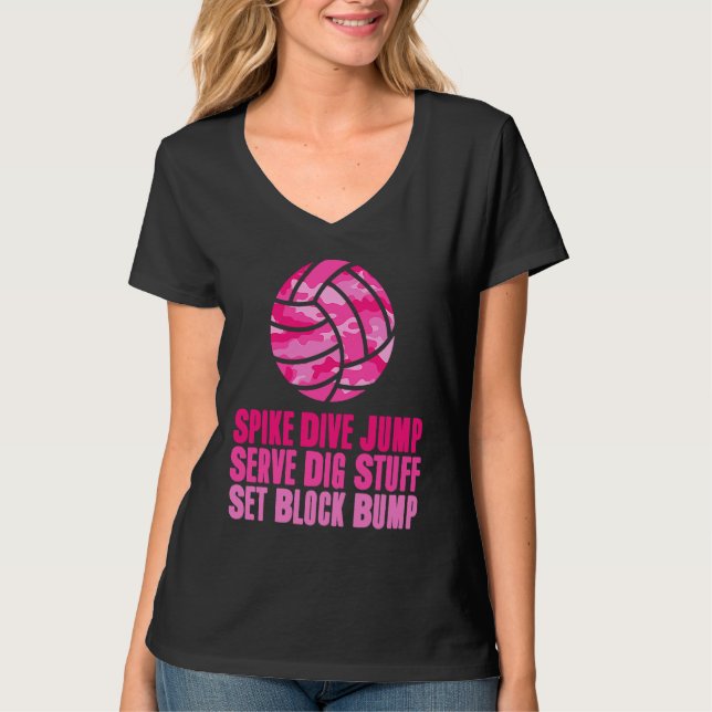 Camiseta Girls' Volleyball Teens Spike Dive Player Pink Cam (Anverso)