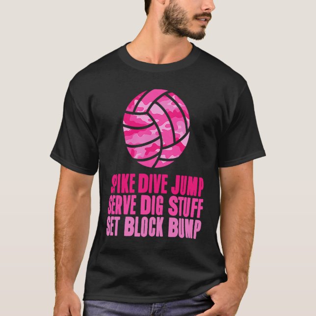 Camiseta Girls' Volleyball Teens Spike Dive Player Pink Cam (Anverso)
